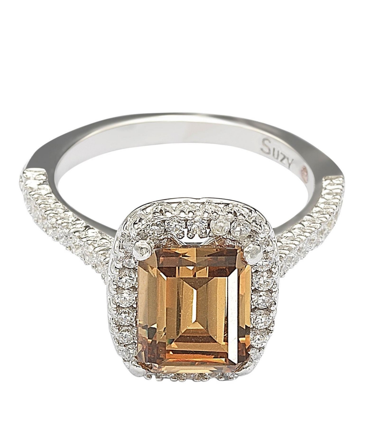 Suzy Levian New York Suzy Levian Sterling Silver Emerald-cut Cubic Zirconia Halo Engagement Ring