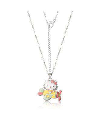 Sanrio Silver Plated Enamel Pink Crystal 3D Plane Necklace