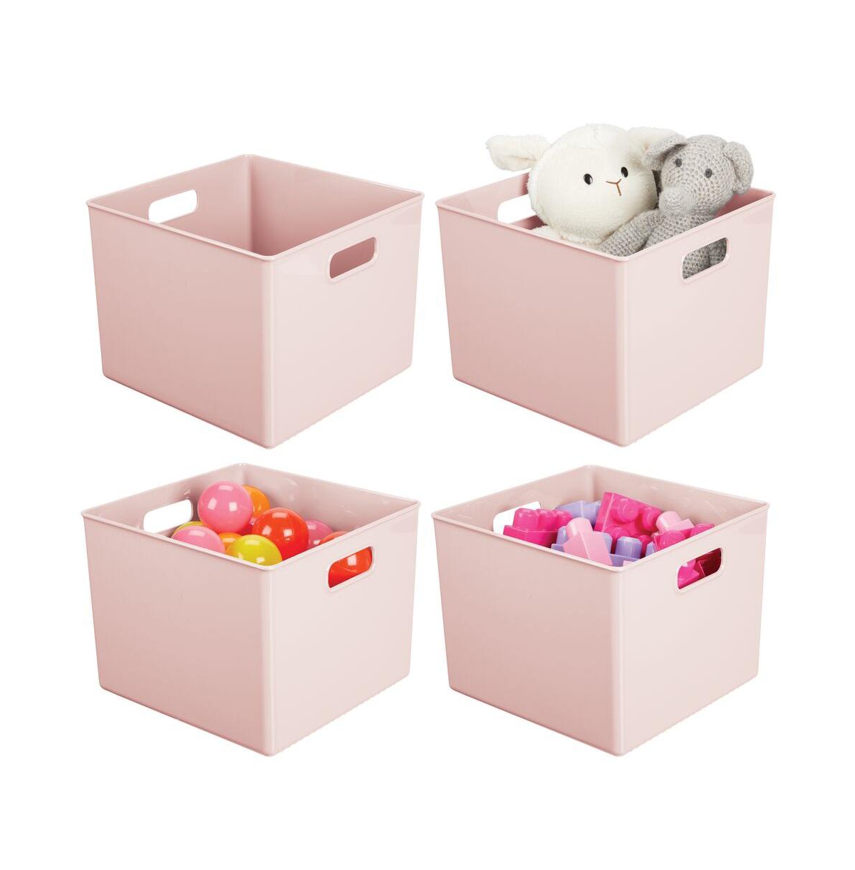 Plastic Deep Home Storage Organizer Bin with Handles, 4 Pack, Light Pink - Light pink