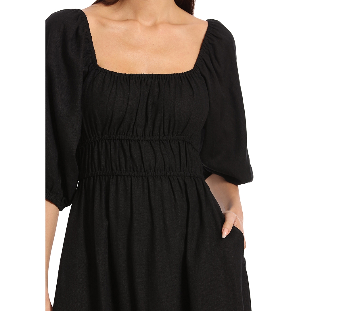 Shop Avec Les Filles Women's Linen-blend Fit & Flare Dress In Black