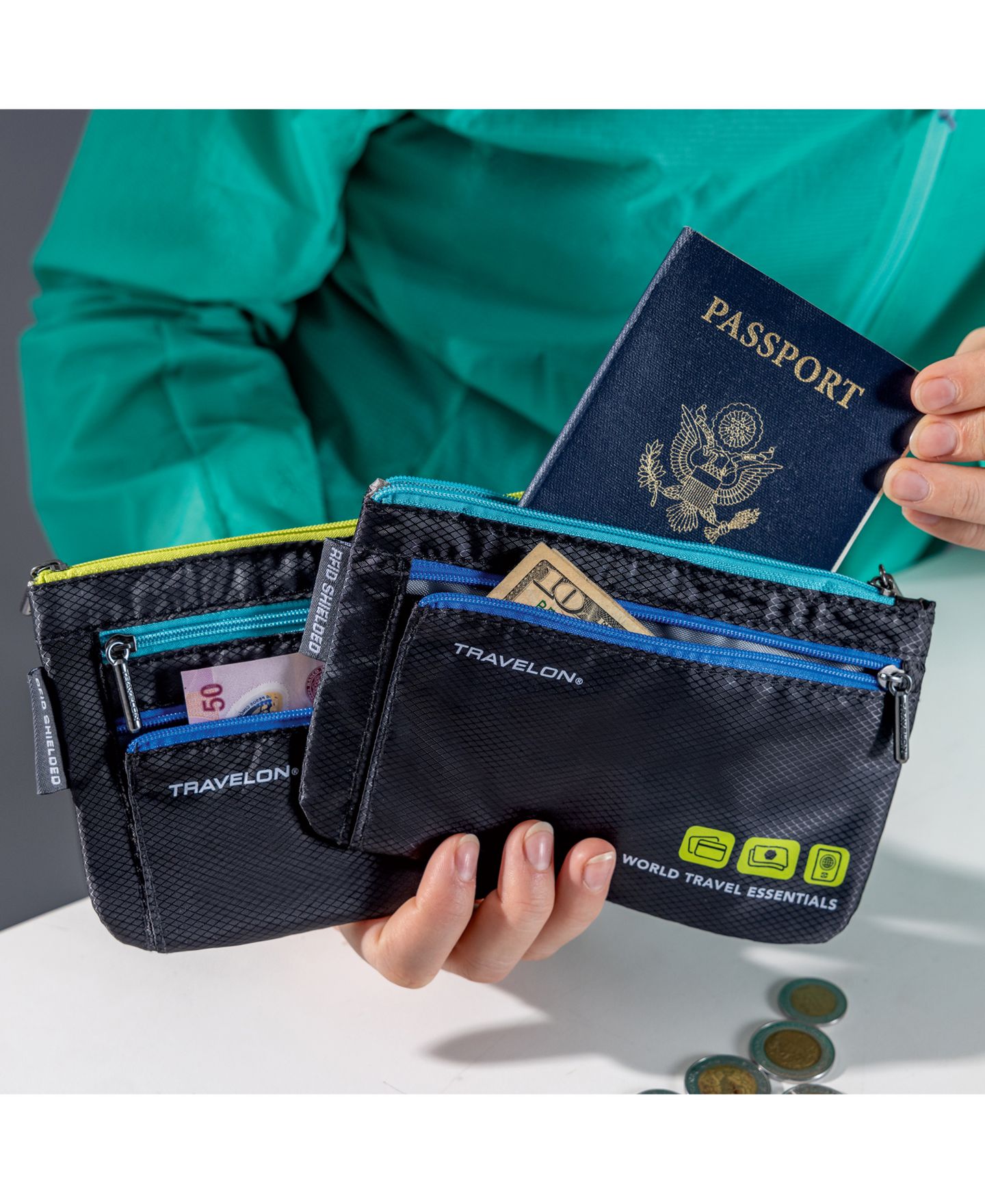 Органайзеры Travelon World Travel Essentials для валюты и паспорта, набор из 2 шт, цвет: Синий — фото 5