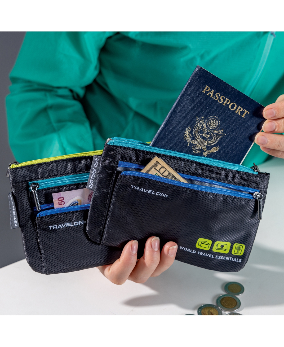 Shop Travelon World Travel Essentials Currency And Passport Organizers, Set Of 2 In Blackberry