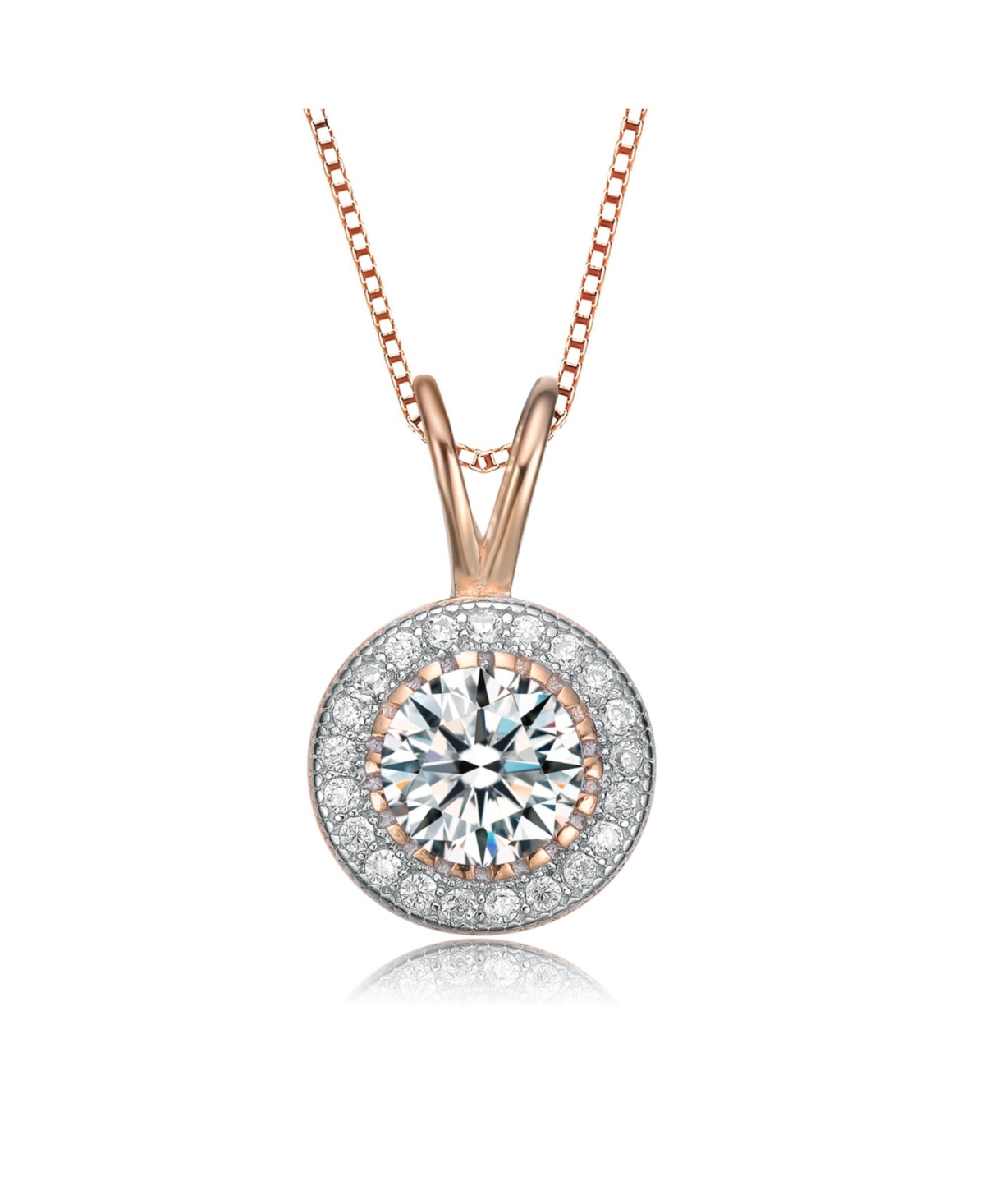 Sterling Silver Round-cut Cubic Zirconia Stud Pendant Necklace - Pink