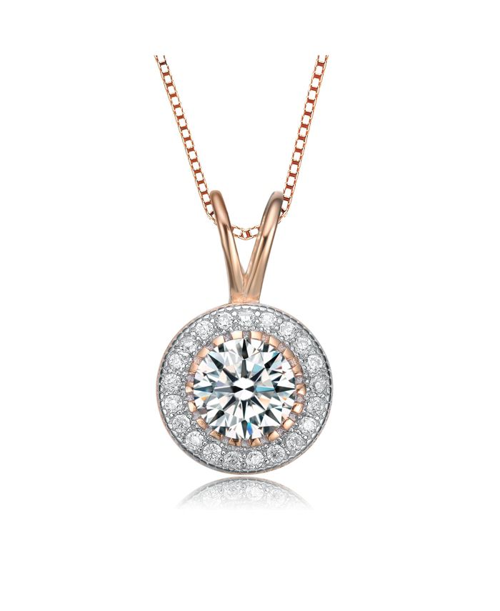 Genevive Sterling Silver Round-cut Cubic Zirconia Stud Pendant Necklace