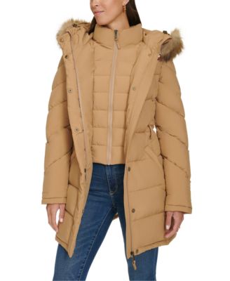 Women's Faux-Fur-Trim Hooded Puffer Coat, Created for Macy's