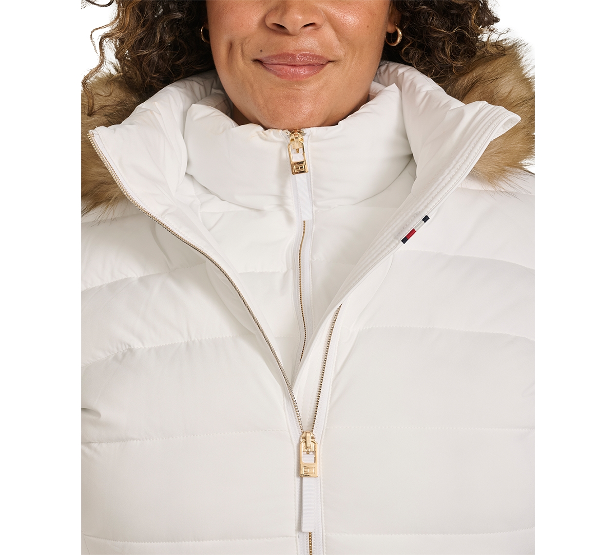 Tommy Hilfiger Plus Size Faux-fur-trim Hooded Puffer Coat, Created For Macy's In White