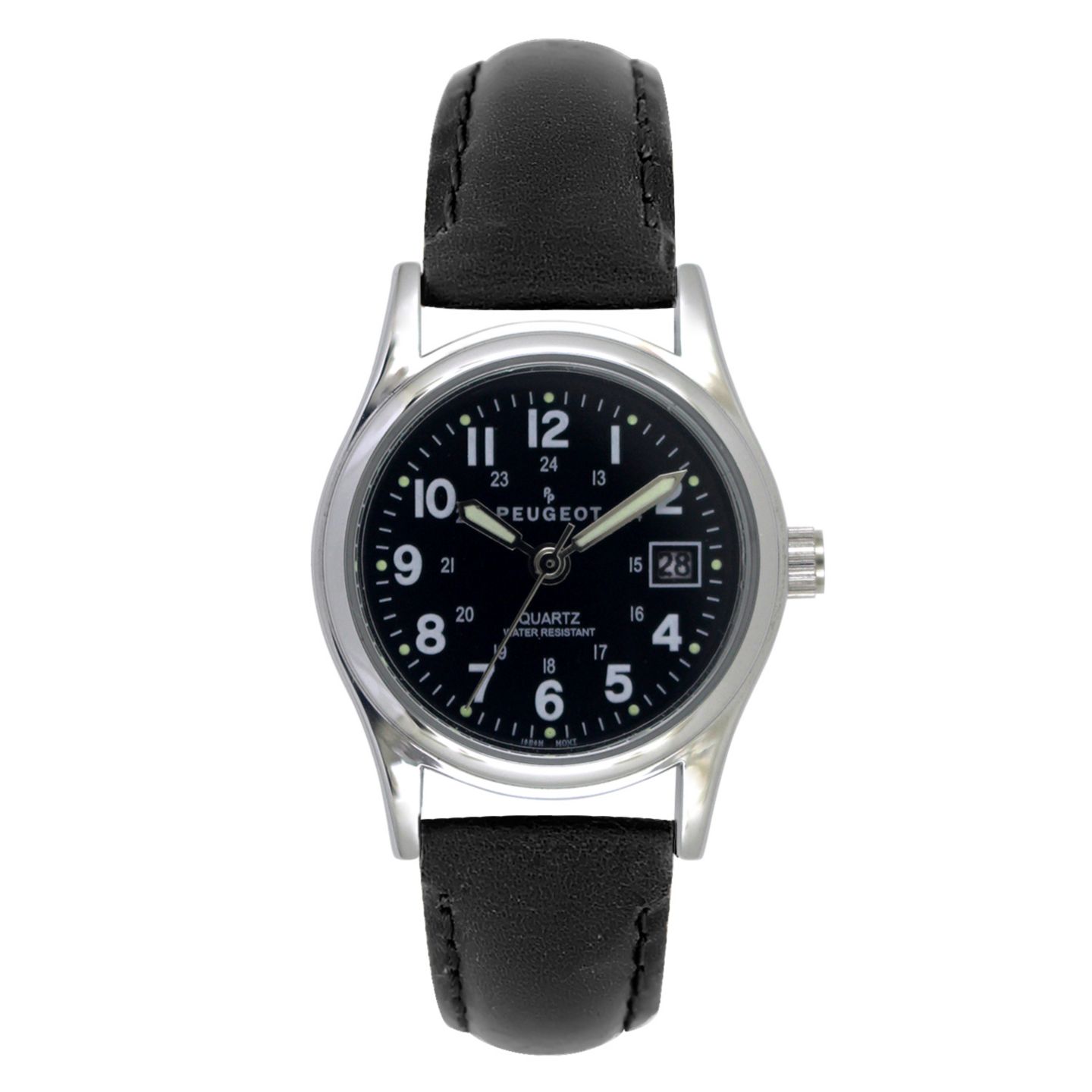 Женские часы Peugeot Women s Black Nurses Sport Calendar Wrist Watch with Black Leather Strap — фото 1