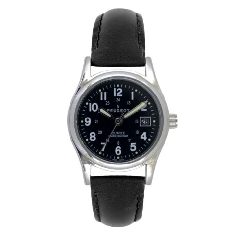 Женские часы Peugeot Women s Black Nurses Sport Calendar Wrist Watch with Black Leather Strap
