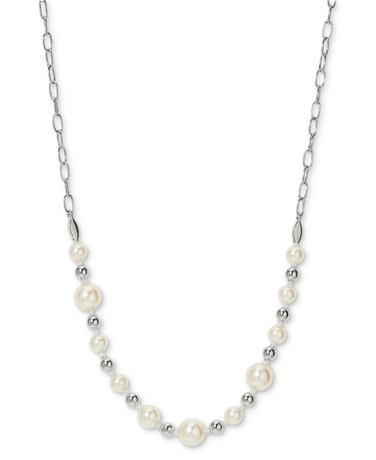 by Nadri Silver-Tone Imitation Pearl Statement Necklace, 16" + 2" extender - Rhodium