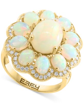 EFFY Collection - Ethiopian Opal (5 ct. t.w.) & Diamond (3/8 ct. t.w.) Flower Cluster Ring in 14k Gold