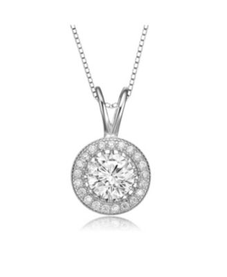 Sterling Silver Round-cut Cubic Zirconia Stud Pendant Necklace