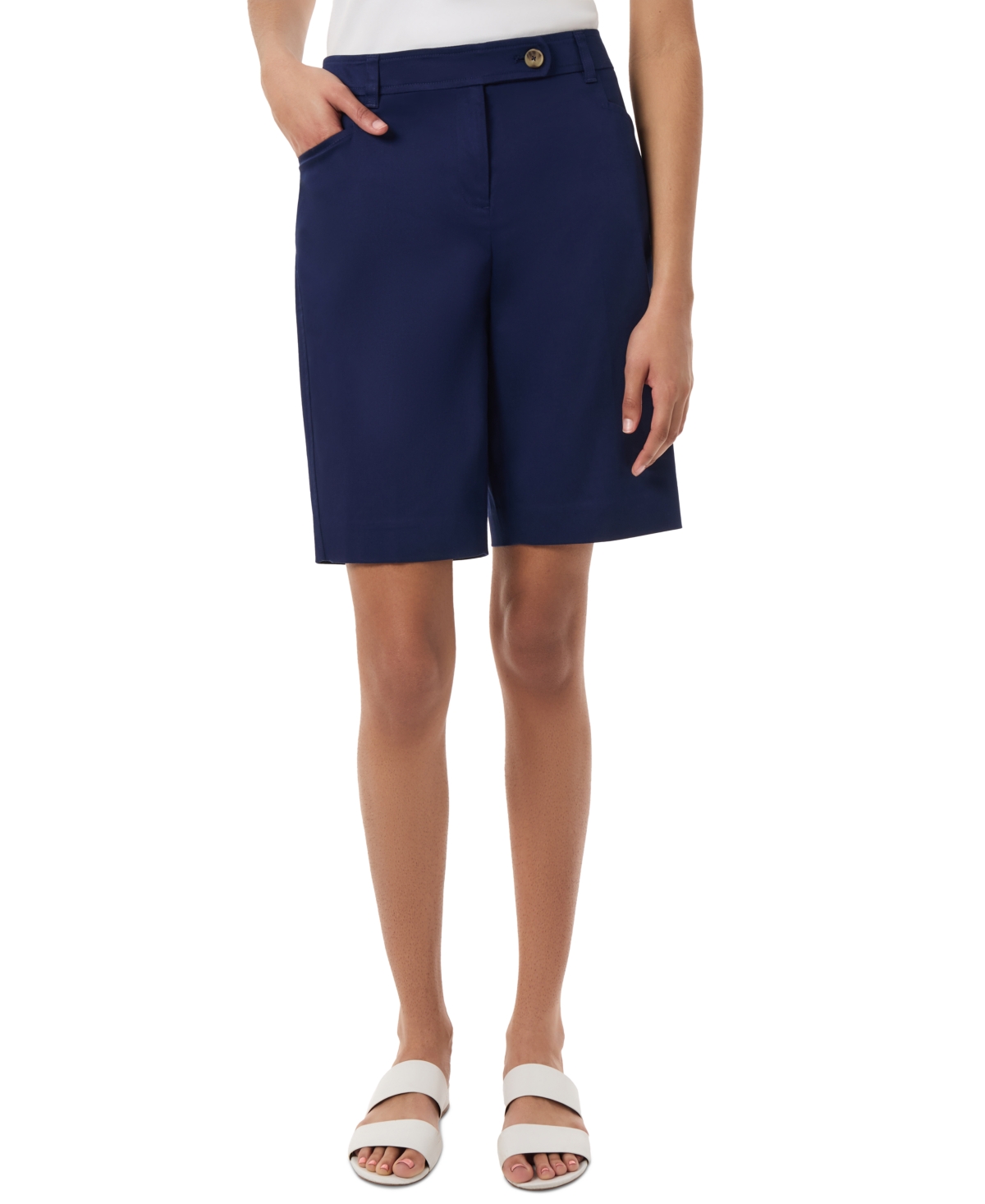 Shop Jones New York Petite Mid-rise Fly Front Duke Shorts In Pacific Navy