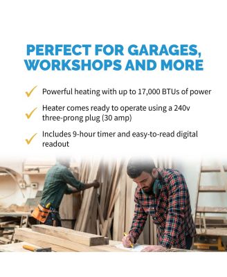 2-in-1 Freestanding or Ceiling/Wall Mounted 240v Electric Garage Heater, 500 sq. ft. with Remote Control, Perfect for Garages