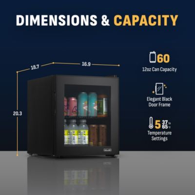 60 Can Beverage Fridge with Glass Door, Small Freestanding Mini Fridge in Black, Perfect for Beer, Snacks or Soda