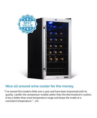 Freestanding 27 Bottle Compressor Wine Fridge in Stainless Steel, Adjustable Chrome Racks and Exterior Digital Thermostat
