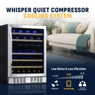 24 Inch Built-in 46 Bottle Dual Zone Compressor Wine Fridge in Stainless Steel, Quiet Operation with Beechwood Shelves