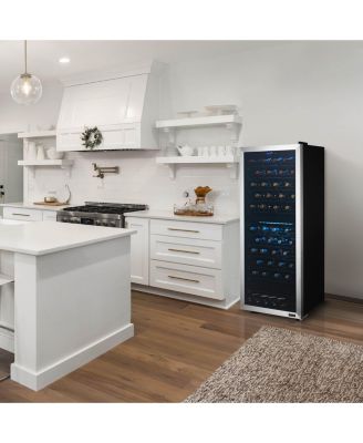 Freestanding 98 Bottle Dual Zone Compressor Wine Fridge with Low-Vibration Ultra-Quiet Inverter Compressor, Adjustable Racks and Exterior Digital Thermostat