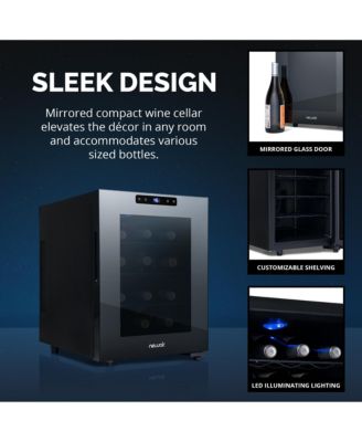 Shadow-T Series Wine Cooler Refrigerator, 12 Bottle Countertop Mirrored Compact Wine Cellar with Triple-Layer Tempered Glass Door, Vibration-Free & Ultra-Quiet Thermoelectric Cooling for Reds, Whites, and Sparkling Wine, Mini Wine Fridge