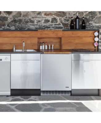 24" Built-in 160 Can Outdoor Beverage Fridge in Weatherproof Stainless Steel with Auto-Closing Door and Easy Glide Casters