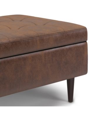 Oregon Storage Ottoman Bench with Tray in Satin Cream Pu Leather