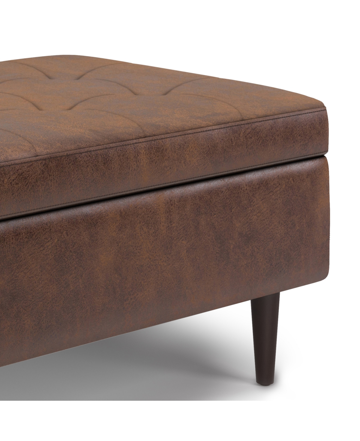 Shop Simpli Home Oregon Storage Ottoman Bench With Tray In Satin Cream Pu Leather In Distressed Chestnut Brown