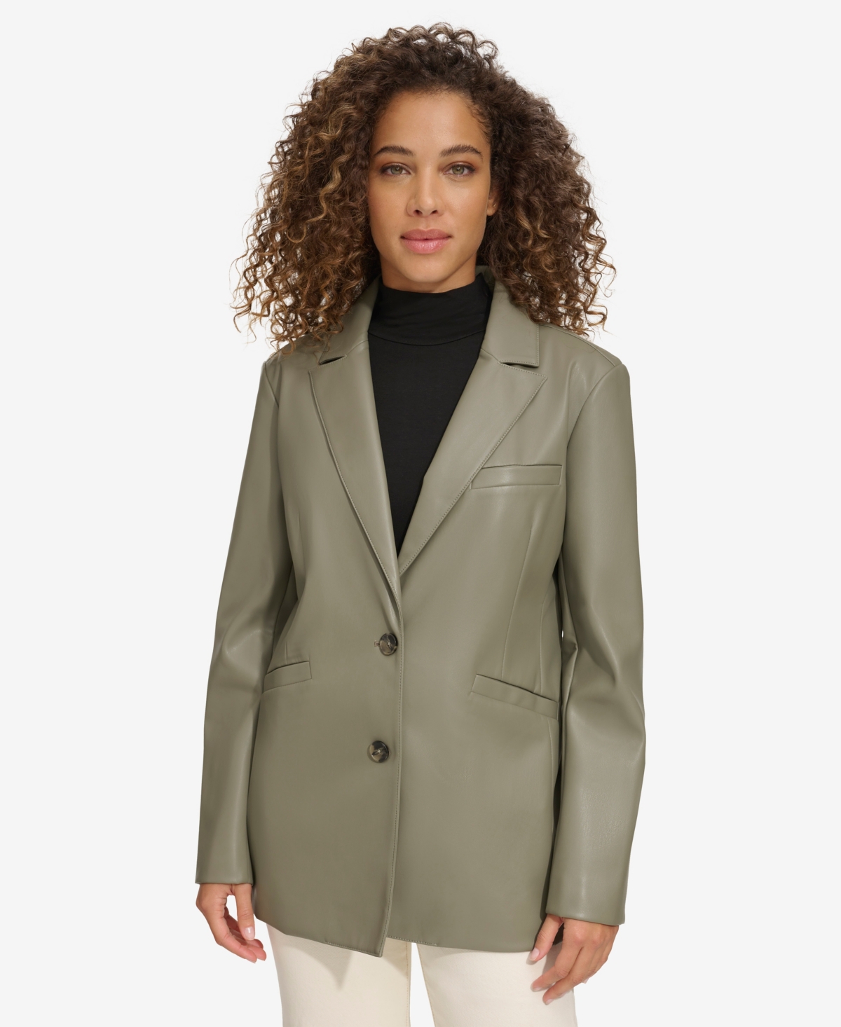 Shop Levi's Women's Single-breasted Faux-leather Blazer In Sage