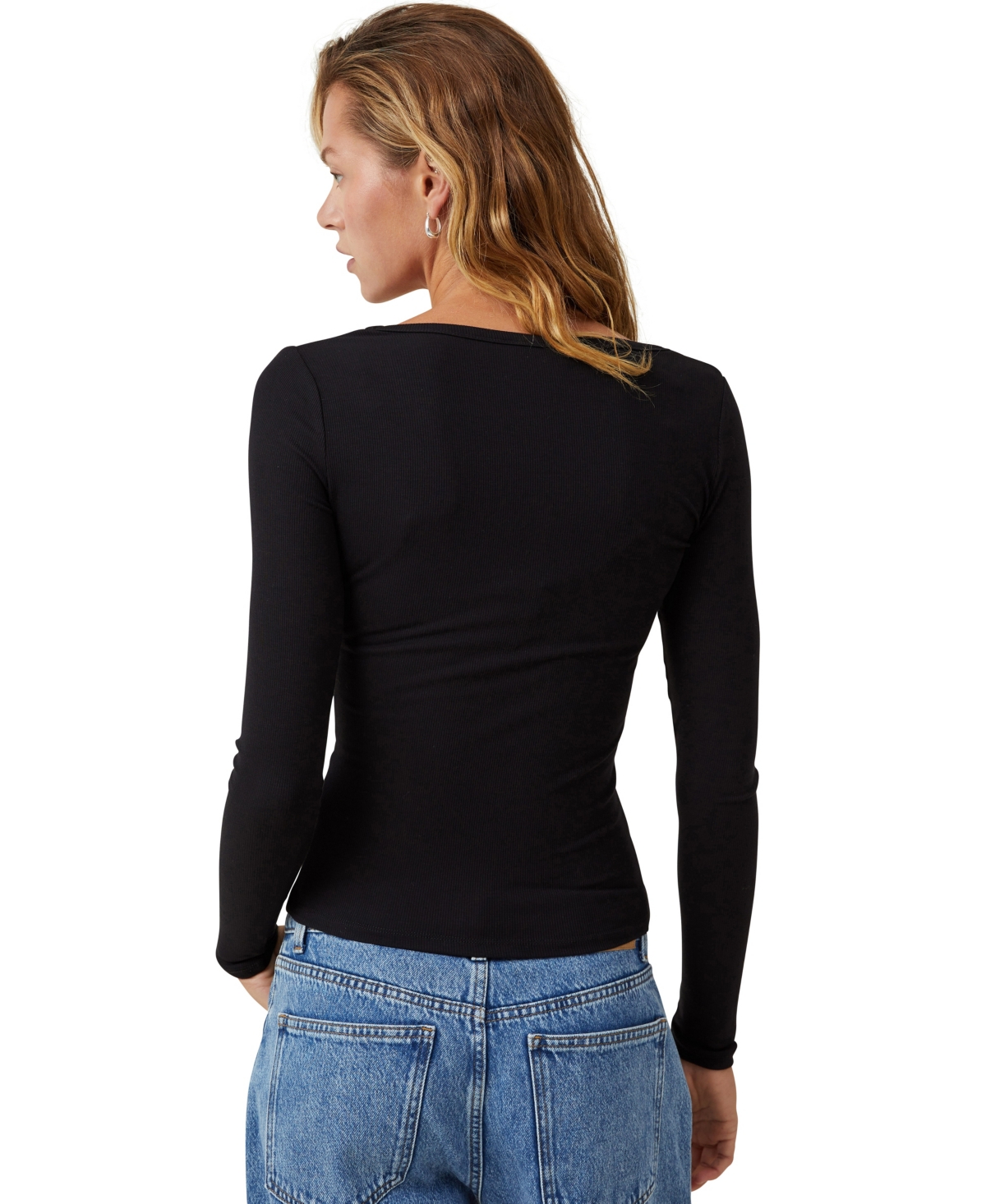 Shop Cotton On Women's Staple Rib Scoop Neck Long Sleeve Top In Black Ii