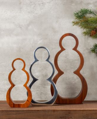 Metal & Wood 3-Piece Snowman Silhouette Set