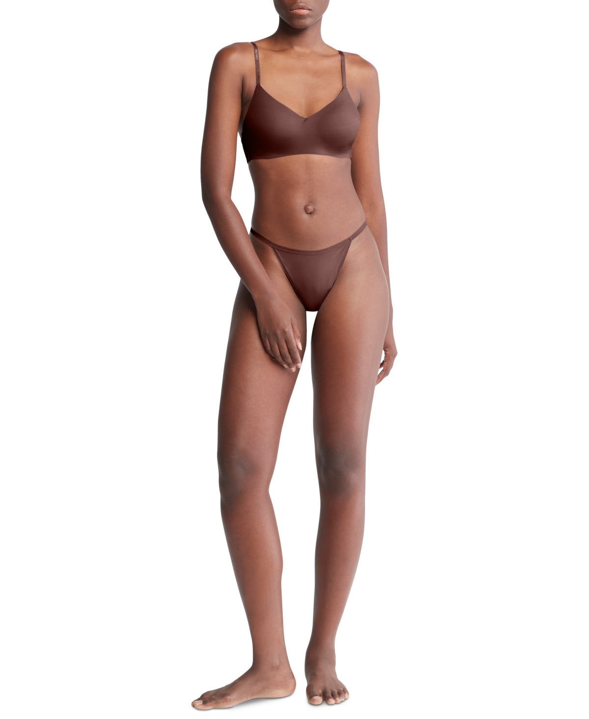 Shop Calvin Klein Women's Ideal Stretch Micro High-leg String Bikini Underwear Qd5176 In Umber