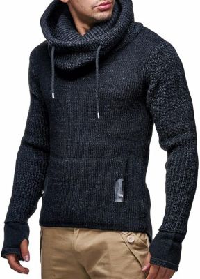 Men's Cowl Neck Knitted Pullover with Thumbhole Cuffs