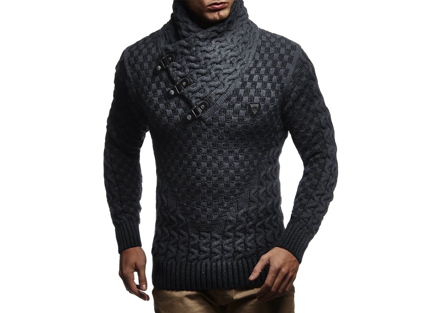 Мужской свитер Leif Nelson Chunky Knit Pullover, цвет: Антрацитовый / Чёрный — фото 1