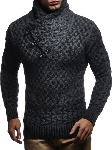 Мужской свитер Leif Nelson Chunky Knit Pullover, цвет: Антрацитовый / Чёрный