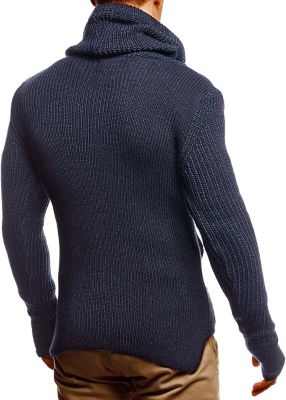 Men's Cowl Neck Knitted Pullover with Thumbhole Cuffs