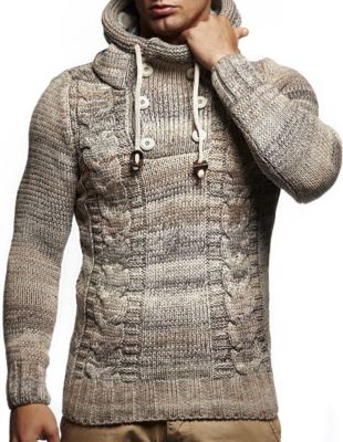 Men's Knit Hoodie Sweater with Button Accents – Cable Knit Design
