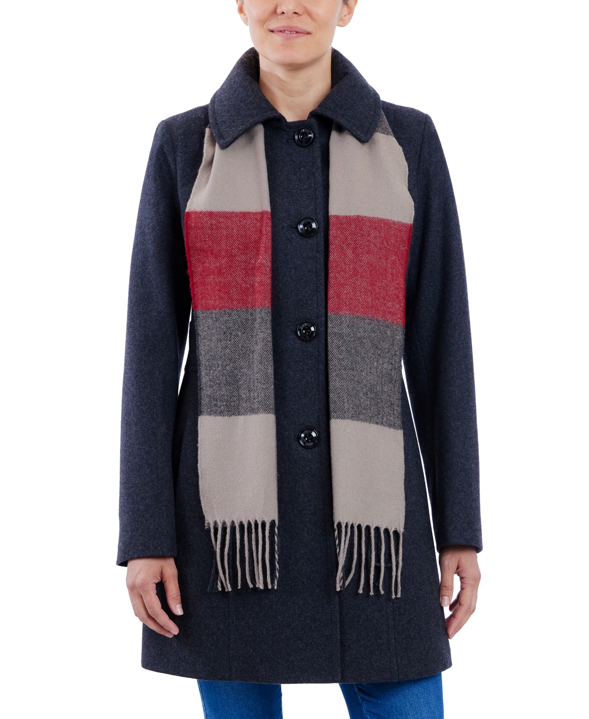London Fog Women's Single-Breasted Peacoat & Scarf