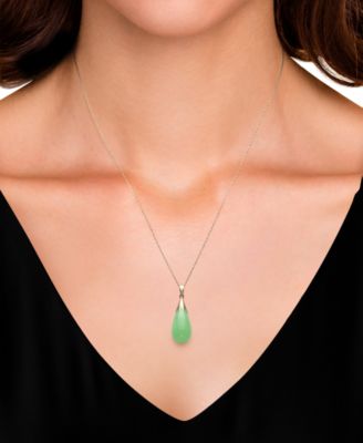 Dyed Jade  (10 x 20mm) Elongated Teardrop Pendant Necklace in 10k Gold