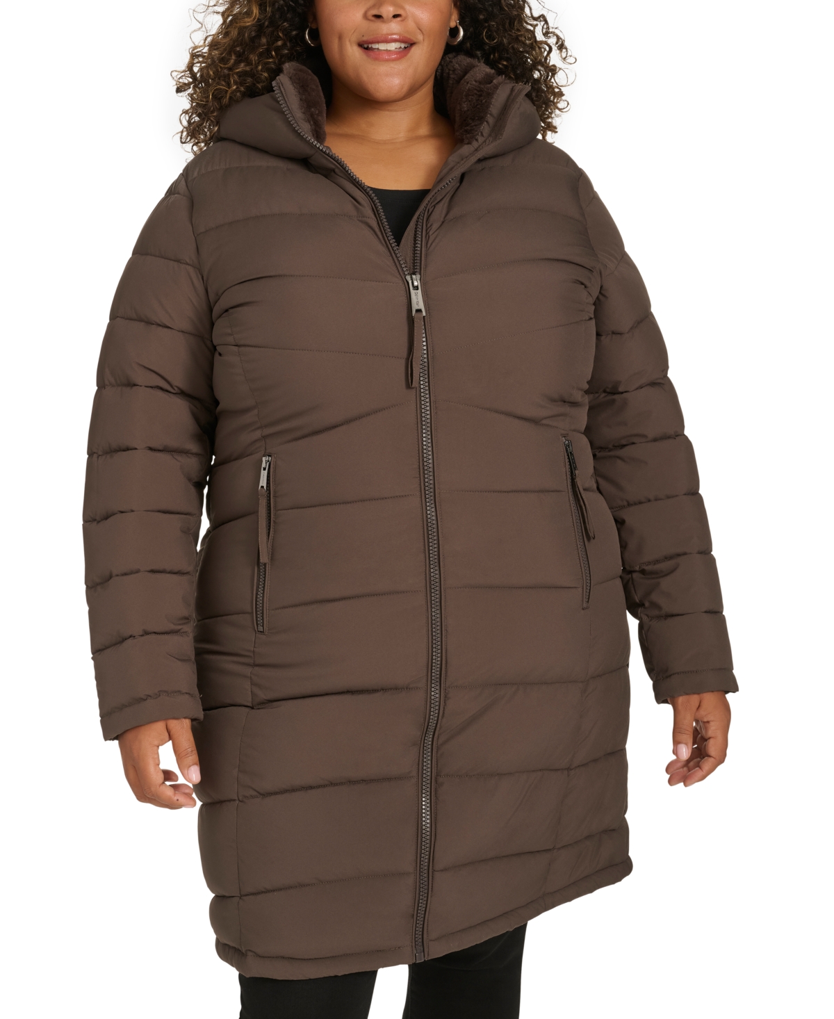 CALVIN KLEIN PLUS SIZE HOODED ZIP-FRONT PUFFER COAT 