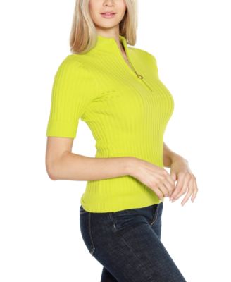 Black Label Ribbed Zip Mock Neck Top