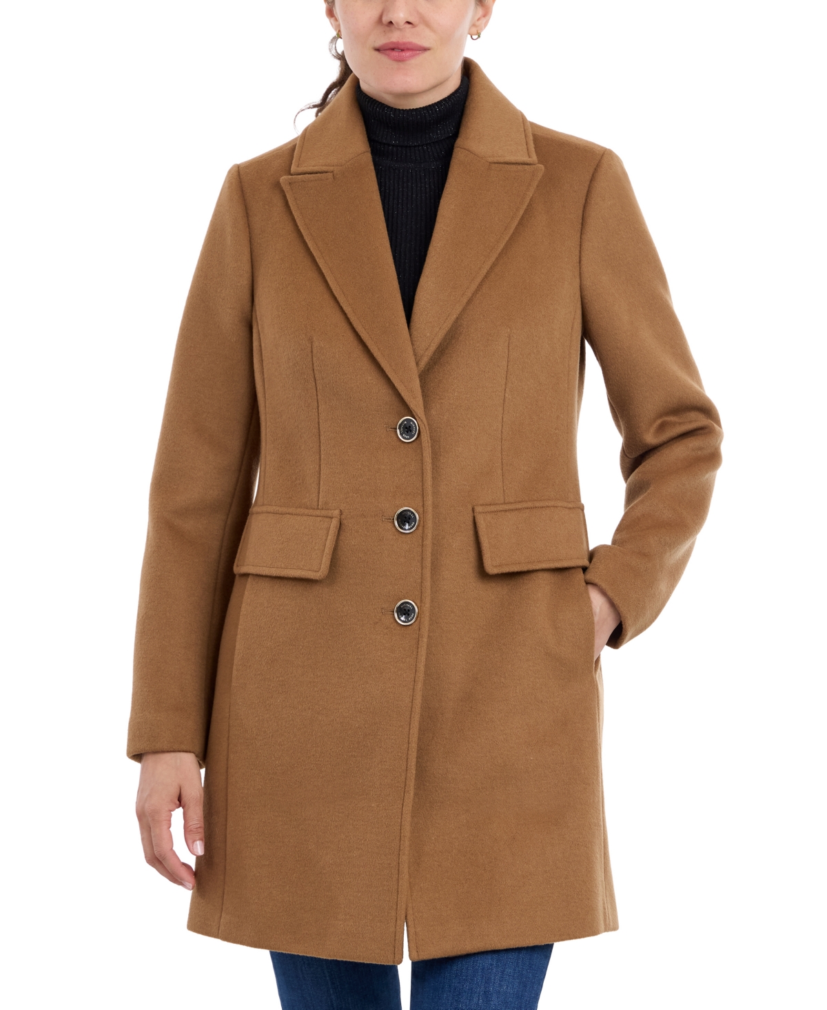 Michael Kors Michael Women s Notched collar Coat In Dark Camel ModeSens