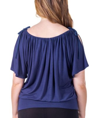 Solid Color Short Sleeve Split Shoulder Top