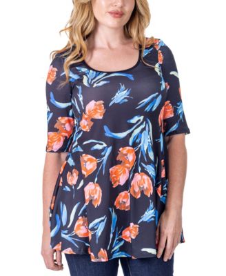Print Elbow Sleeve Casual Tunic Top