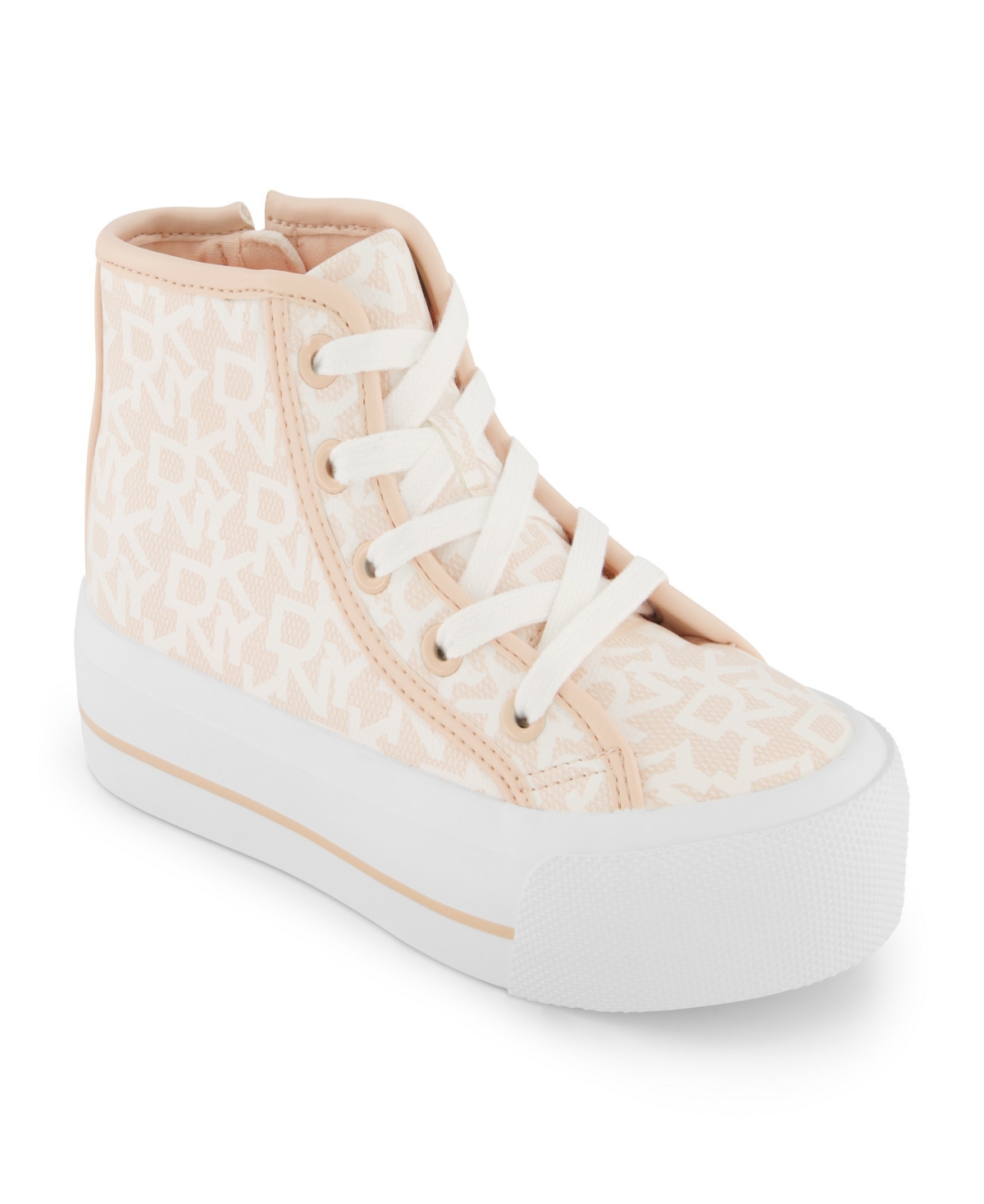 Shop Dkny Little And Big Girls Katie Tall Platform High Top Sneaker In Ivory