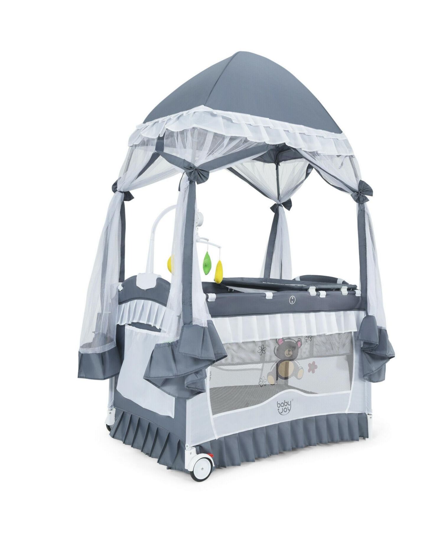 Foldable 4-in-1 Baby Playard with Mosquito Net, Portable Crib with Carry Bag