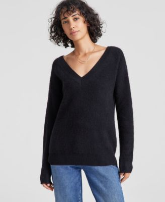 Women s Petite 100 Cashmere Ribbed V Neck Sweater Created for Macy s