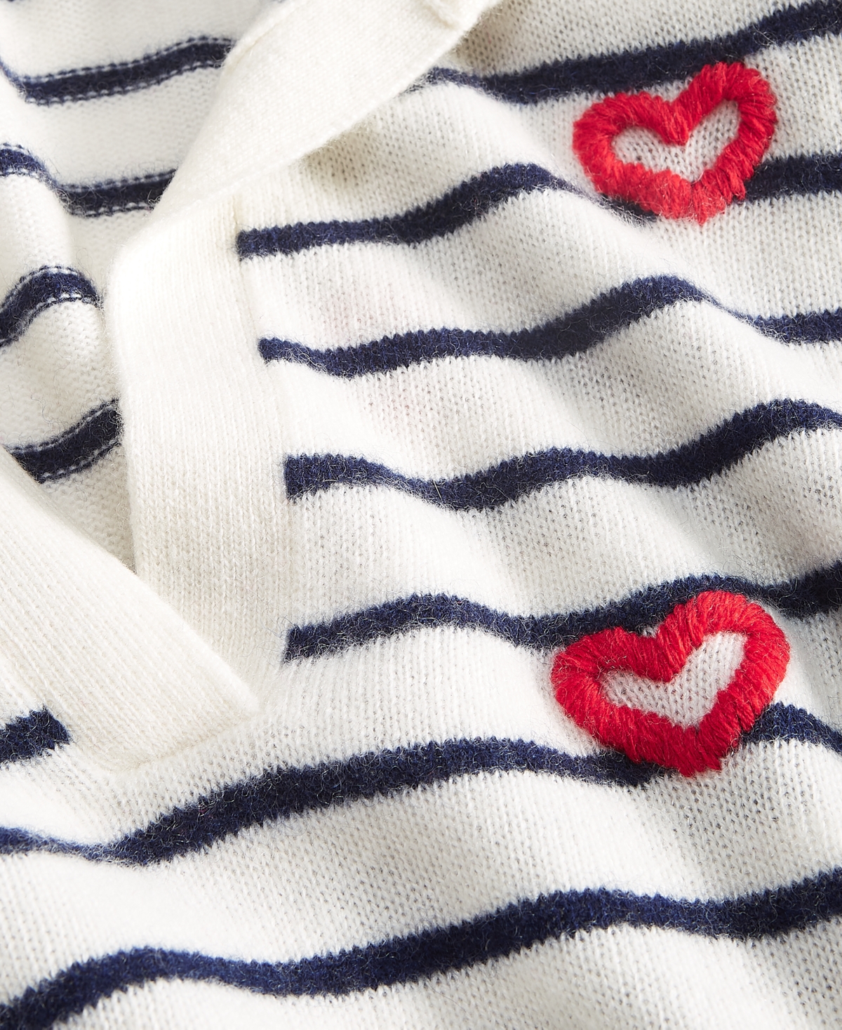 Charter Club Women's Cashmere Striped Heart-Embroidered Polo Sweater, Created for Macy's