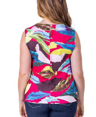 Print Pleated Crew Neckline Back Closure Sleeveless Top