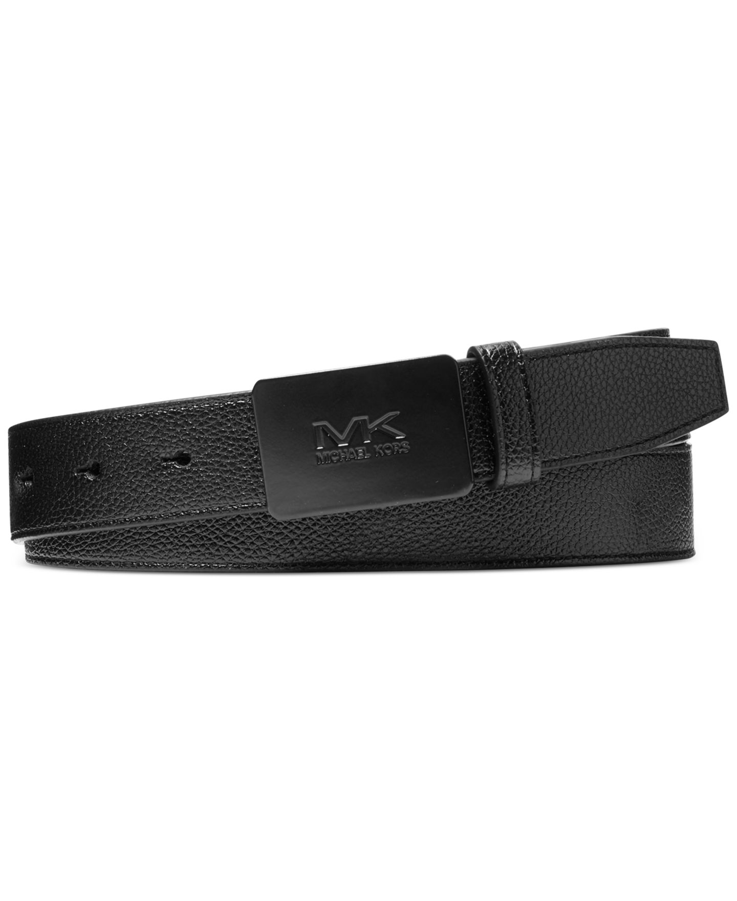 Мужской ремень Michael Kors Fast Faux-Leather MK Plaque-Buckle Belt, цвет: Чёрный — фото 1