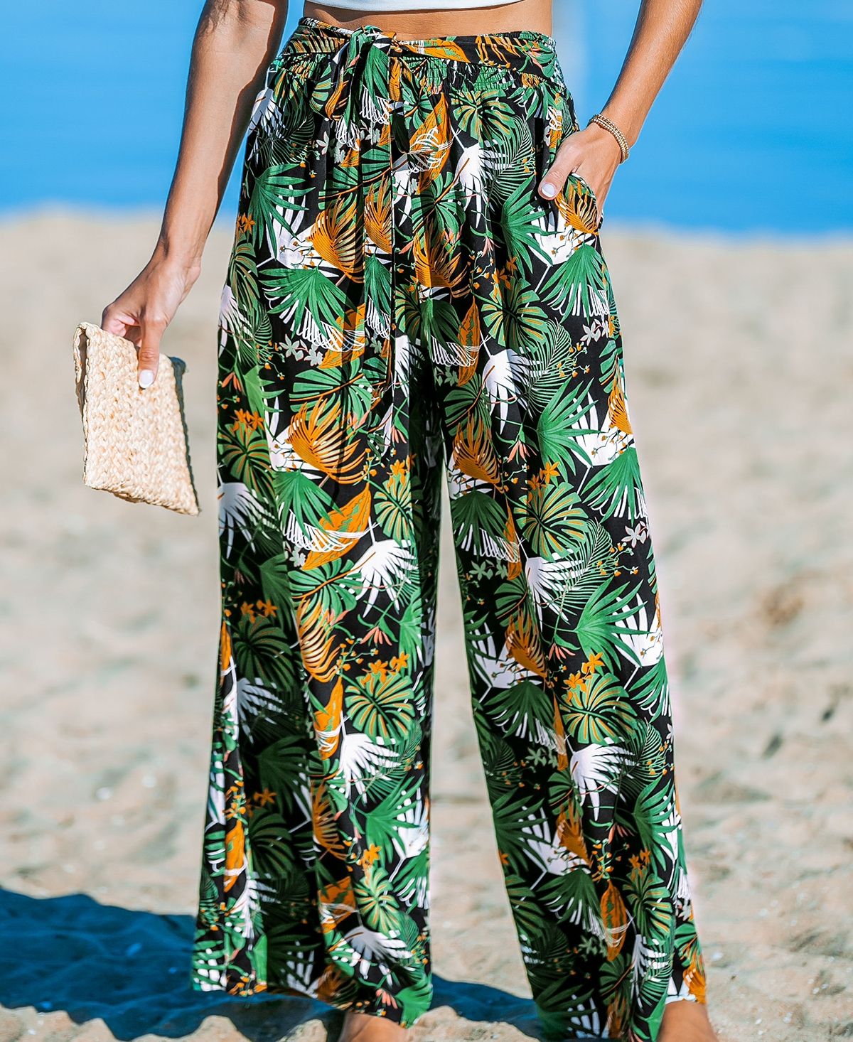 Cupshe Women's Tropical Palm Wide Leg Pants