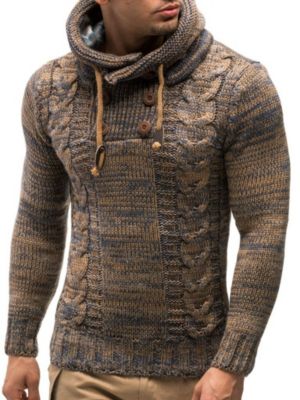 Men's Knit Hoodie Sweater with Button Accents – Cable Knit Design