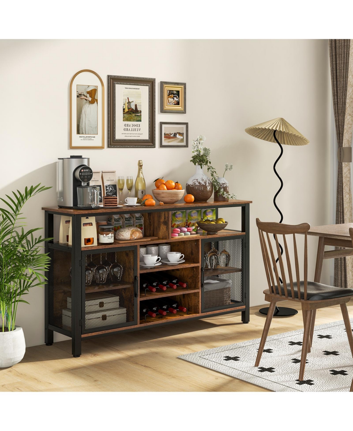 Slickblue 55-Inch Buffet Sideboard with 8-Bottle Wine Racks and Wine Glass Holders